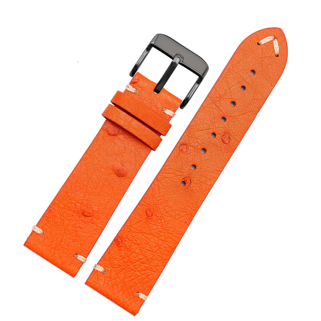 High Quality Ultra-thin Soft Handmade Ostrich Leather Green General Watch Rod Bar 18 20mm 22mm Orange Brown Black Watch Straps Men