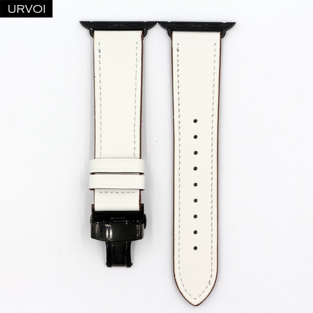 URVOI Deploy Buckle Band for Apple Watch 7 6 SE 5 4 3 Leather Strap for iwatch 41mm 45mm Single Round Design Butterfly Buckle