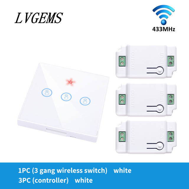 Wireless Switch with Touch Glass Panel, 1/2/3 Button, RF433Mhz, Smart Home Improvement, Wireless Remote Control, Controller, 90-240V