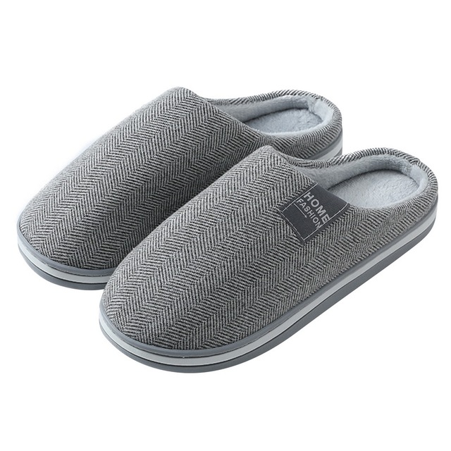 Men Slippers Solid Color Autumn And Winter Home Slippers For Men Warm Indoor Beadroom Slides Men Stripe Cotton Slippers