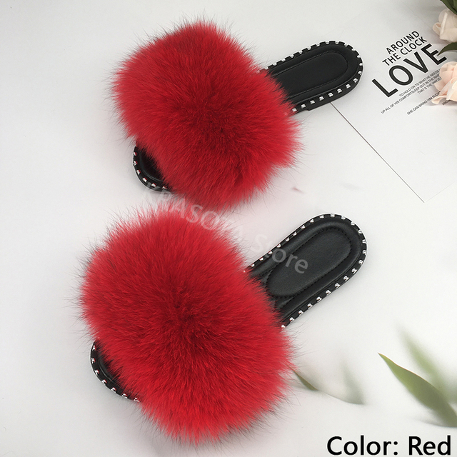 women flip flops summer fluffy slippers luxury real fur slides for women fluffy sliders jelly shoes woman flat sandals with fur