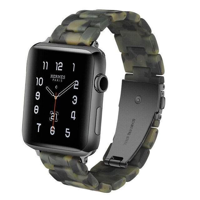 Replacement Resin Tortoise Shell Lines Watch Strap Bracelet For Apple Watch Series 5/4/3/2/1 42mm 44mm 38 and 40mm Leopard Print