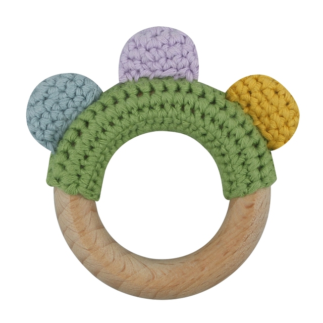 1pc or 2pcs/set BPA Free Crochet Dinosaur Baby Teether Rattle Safe Beech Wooden Teether Ring Newborn Mobile Sport Educational Toy