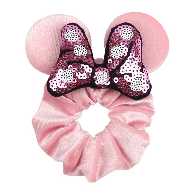 Little Girls Hair Band Kids Mickey Minnie Soft Hair Bow Children Sequin Velvet Ponytail Holders Baby No Damage Rubber Hair Tie