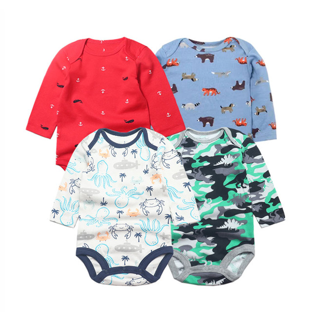 3/4/5pcs Baby Spring Autumn Outerwear Long Sleeve 100% Cotton Boys Girls Clothes Newborn 0-24 Months Clothes