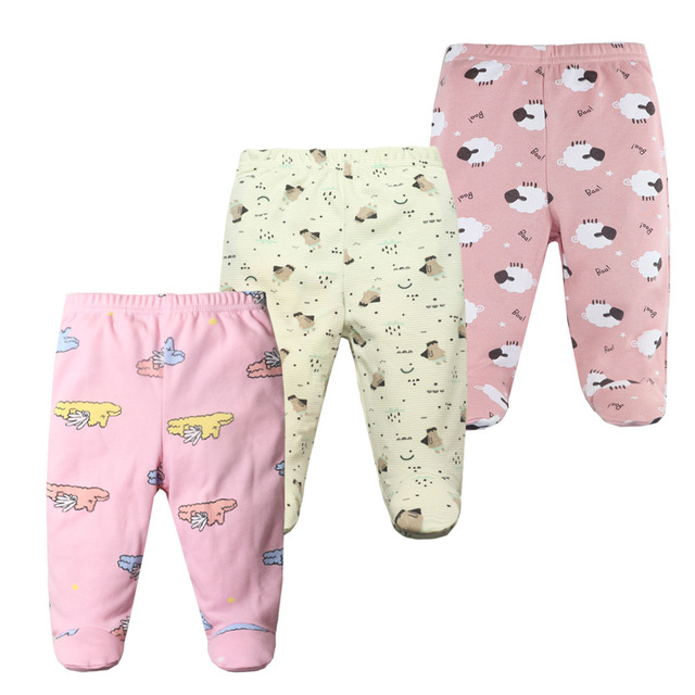 3/4/5pcs/lot Newborn Baby Pants Soft Cotton Cartoon Boys Pants Four Seasons Feet Baby Girls Pants Stripe Baby Trousers 0-12M