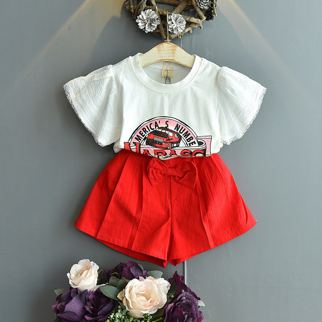 Girls clothing sets 2022 summer chiffon top shorts 2pcs children's clothing for girls kids casual suits blouses T-shirt + short pants