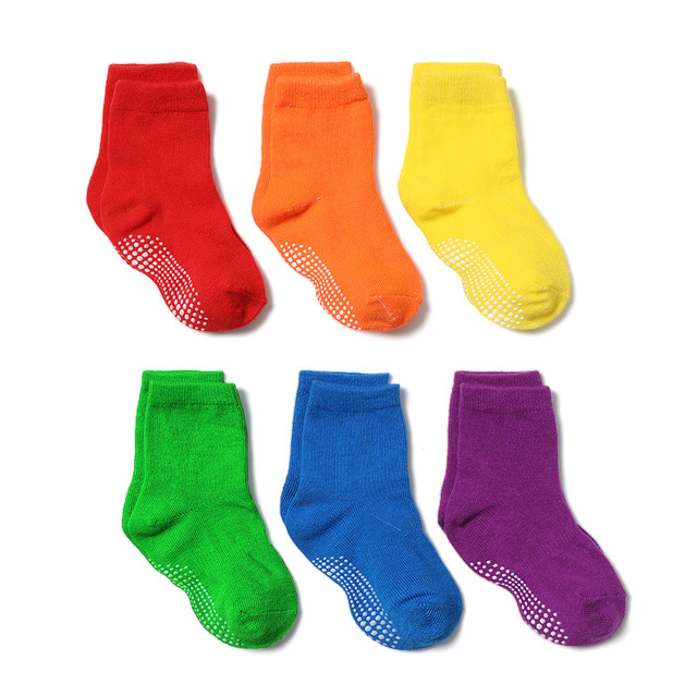 Boys and Girls 6 Pairs Socks 0-6 Years, Cotton, Kids, Non Slip, Short Cut, Elastic Grips, Four Seasons