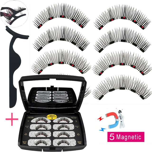 LIKOFO Magnetic Eyelashes with 5 Magnets Natural Handmade 3D/6D False Eyelashes Acrylic Box Long False Eyelashes Cosmetics for Gift