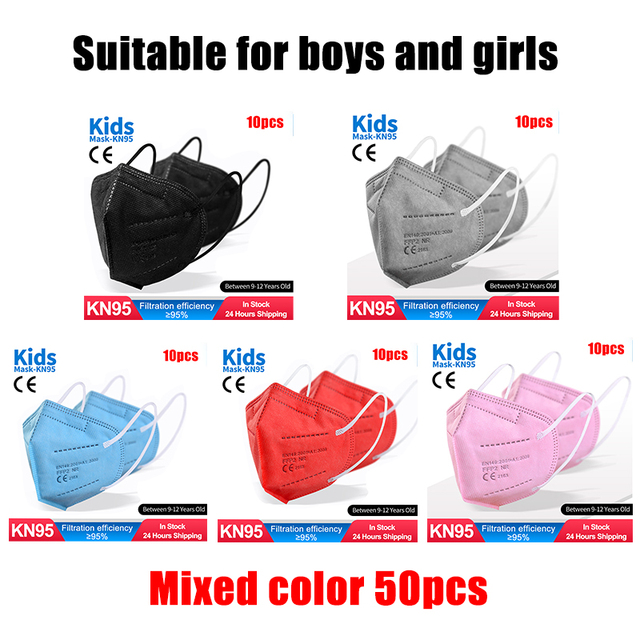 FFP2 Children Protective Dust Mask Breathable 5 Layers Multicolor Matching CE Reusable Girls Fit 9-12 Years Kn95 Face Mask