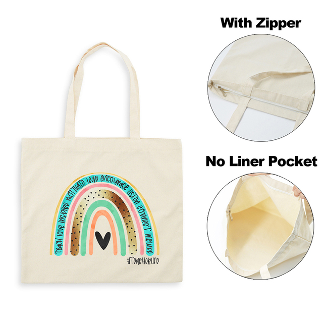 Best Teacher Ever Rainbow Women Canvas Shopping Bag Teacher Life Reusable Aesthetic Eco Tote Shoulder Bags Storage Travel Gift Bag