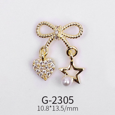 Nail Art Jewelry Net Red Nail Art Real Gold Zircon Bow Jewelry Micro-inlaid Nail Diamond Decoration G-2287 Nail Art Decorations