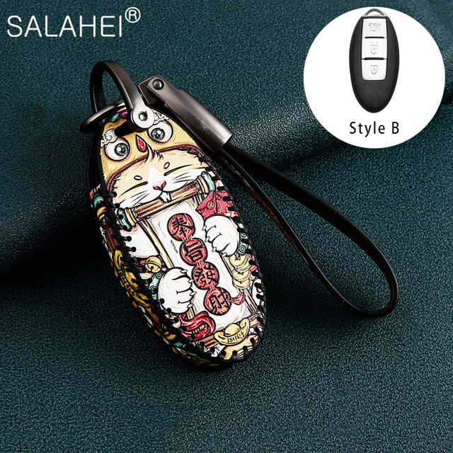 Leather Car Key Case For Infiniti Q50 QX60 Nissan Qashqai Juke J10 J11 X-Trail T32 T31 Kicks Tiida Pathfinder Note Design