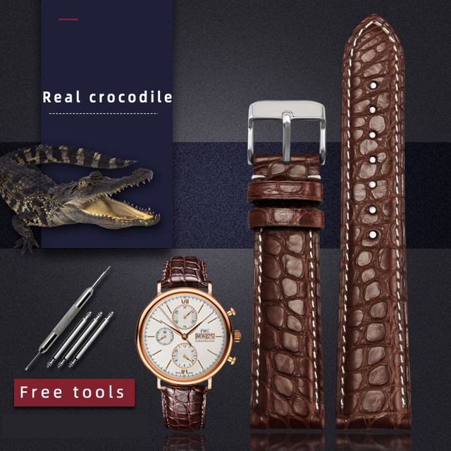 For any wristband luxury genuine crocodile leather watchband 18mm 19mm 20mm 21mm 22mm black brown straps