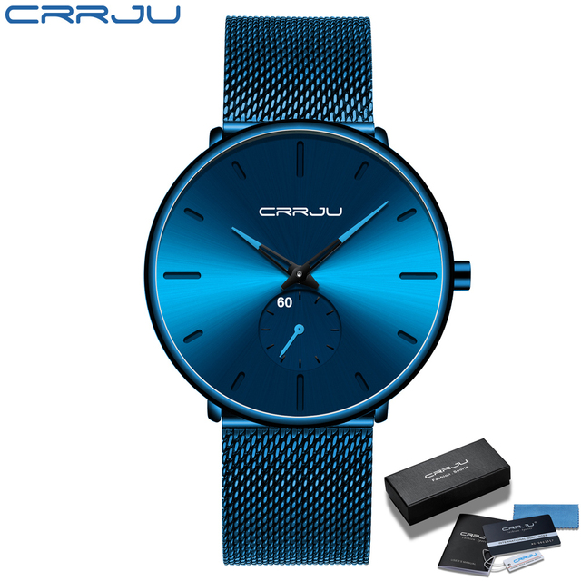 Fashionable Quartz CRRJU Men's Watches Luxury Fashion Slim Mesh Water Resistant Watches