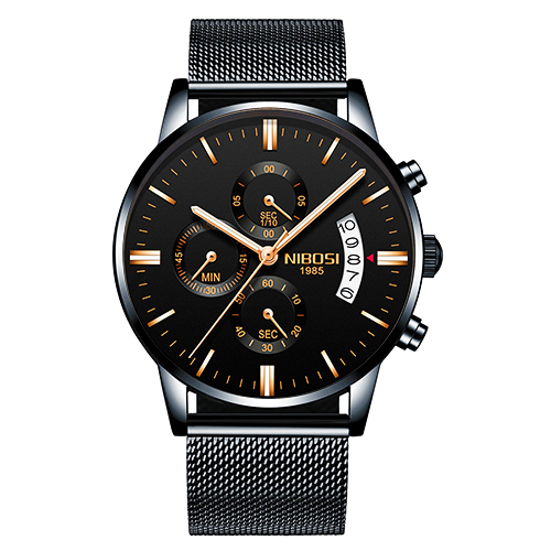 NIBOSI Watches for Men, Gold and Quartz Full Steel Water Resistant Sports Watches