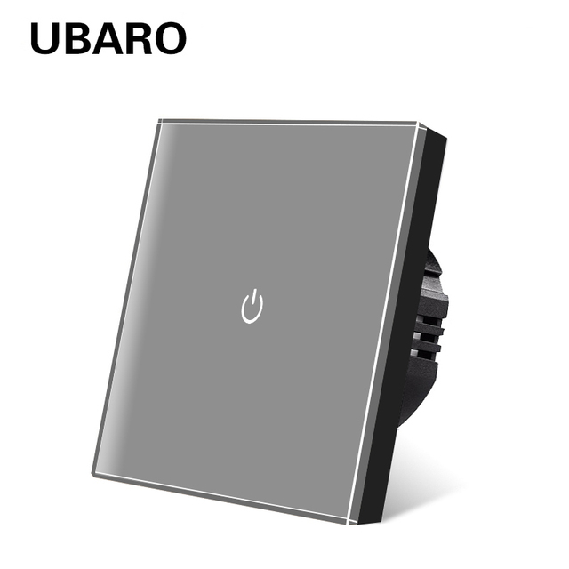 UBARO EU AC100-240V Tempered Black White Crystal Glass Touch Switch Tablet Wall Light Sensor Button 1/2/3 Gang 10A Led Indicator