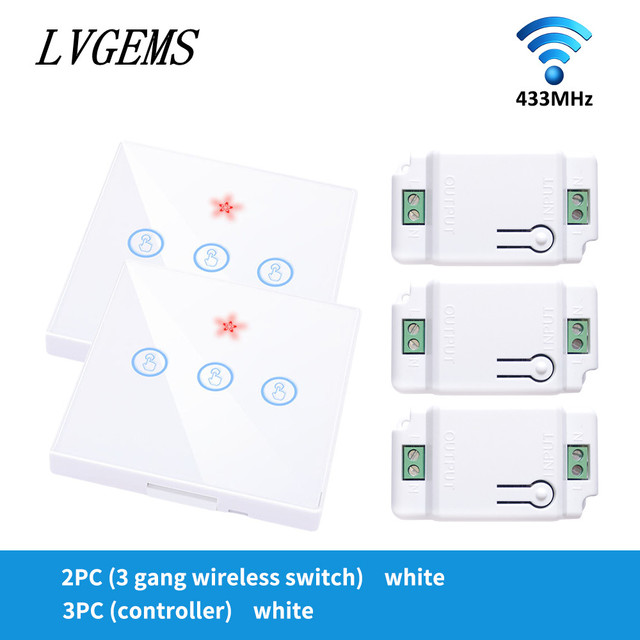 Wireless Switch with Touch Glass Panel, 1/2/3 Button, RF433Mhz, Smart Home Improvement, Wireless Remote Control, Controller, 90-240V