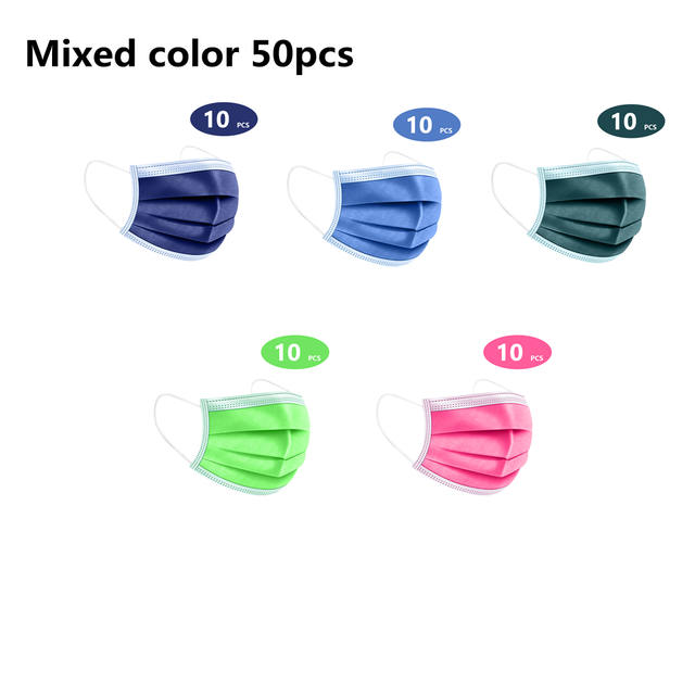 10-200pcs Adult Mouth Mask Disposable Face Mask Cherogical Mask 3 Layer Anti-Dust Mascarillas Quirojicas Gay Colors