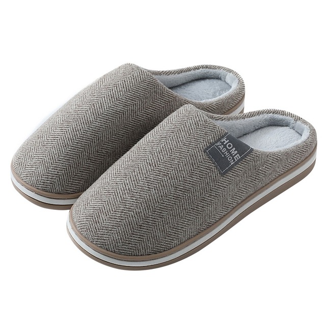 Men Slippers Solid Color Autumn And Winter Home Slippers For Men Warm Indoor Beadroom Slides Men Stripe Cotton Slippers