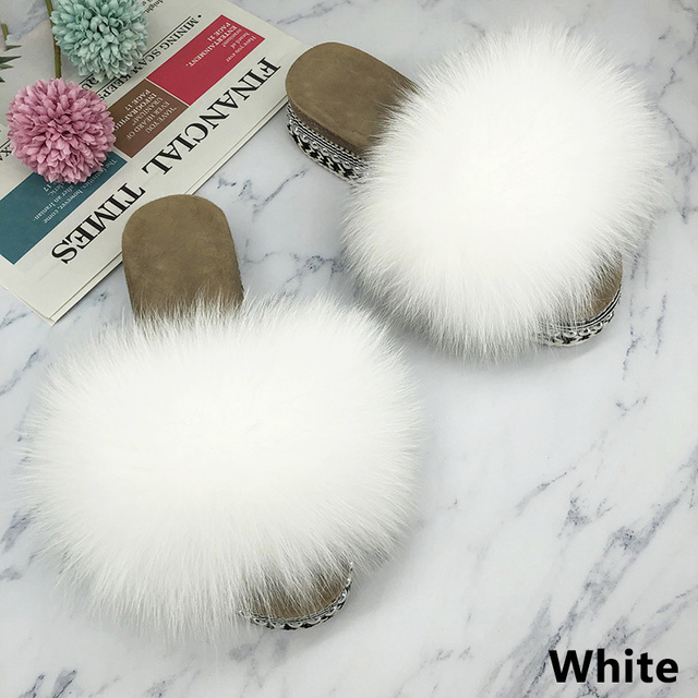 Fur Slides Summer Rivets Platform Sandals Ladies Sandals Outdoor Real Fur Ladies Heels Shoes 2021 New Fluffy Slippers Flip Flops