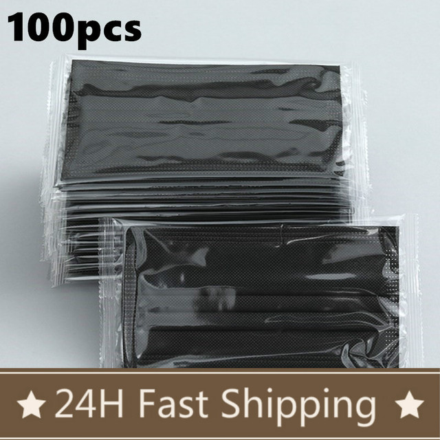 10/100/200/400pcs Disposable Adult Mask 3-Layer Non-woven Meltblown Mask Individually Wrapped Mask Black Filter Mask Face Masks