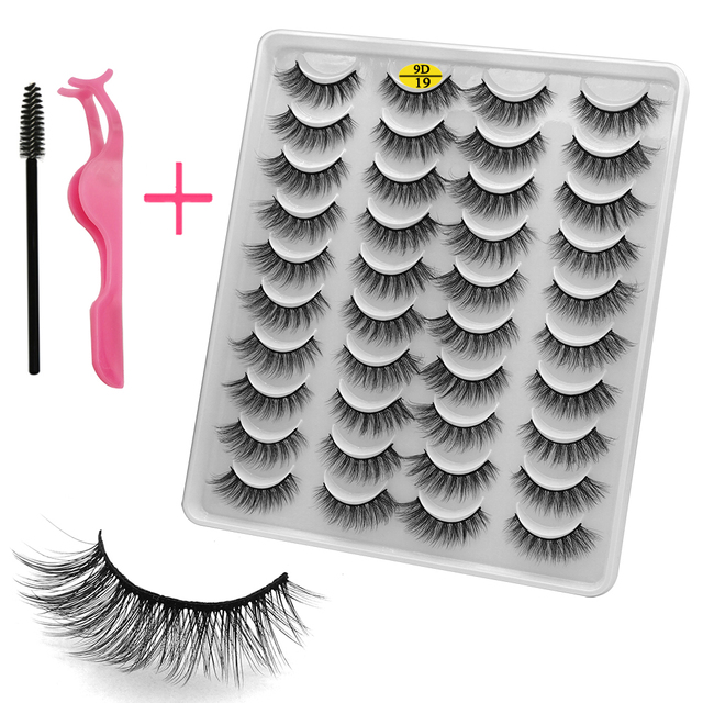 LE 20 Pairs Mink Eyelashes Fashion Handmade Cruelty-Free Soft Wispies 3D Fake Long Eye Lashes Extension False Eyelashes