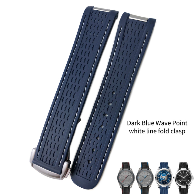 20mm Rubber Silicone Watch Strap Fit For Omega Seamaster 300 AT150 Aqua Terra Ultra Light 8900 Steel Buckle Watchband Bracelets