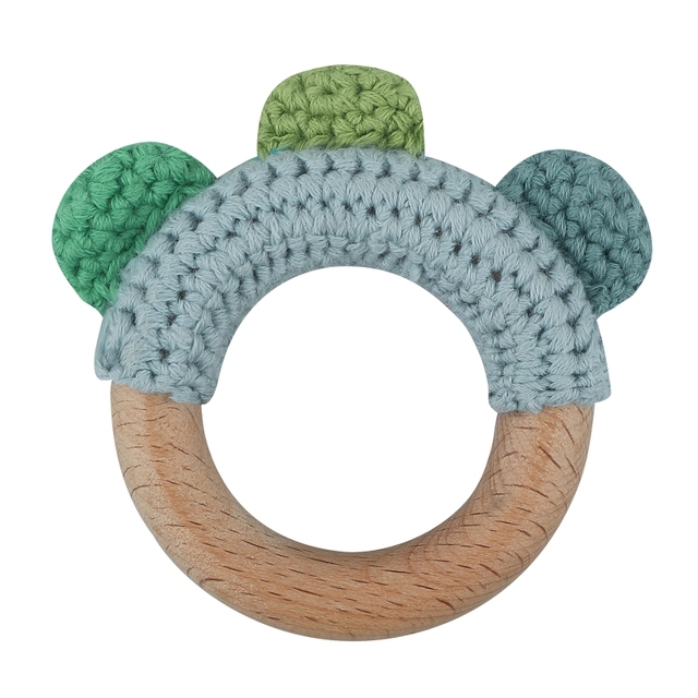 1pc or 2pcs/set BPA Free Crochet Dinosaur Baby Teether Rattle Safe Beech Wooden Teether Ring Newborn Mobile Sport Educational Toy