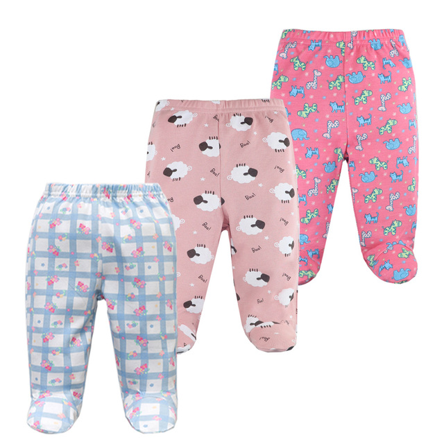 3/4/5pcs/lot Newborn Baby Pants Soft Cotton Cartoon Boys Pants Four Seasons Feet Baby Girls Pants Stripe Baby Trousers 0-12M