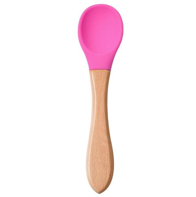 Baby Silicone Bowl Feeding Tableware Children Suction Bowl Plate Wooden Handle Silicone Spoon Dish Set For Baby Kitchen Utensils