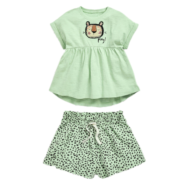 Summer Fashion Girls Set Kids T-shirt Kids Short Skirt Set Cotton Button Lapel Baby Suits Casual Tops For Kids 2-7 Years