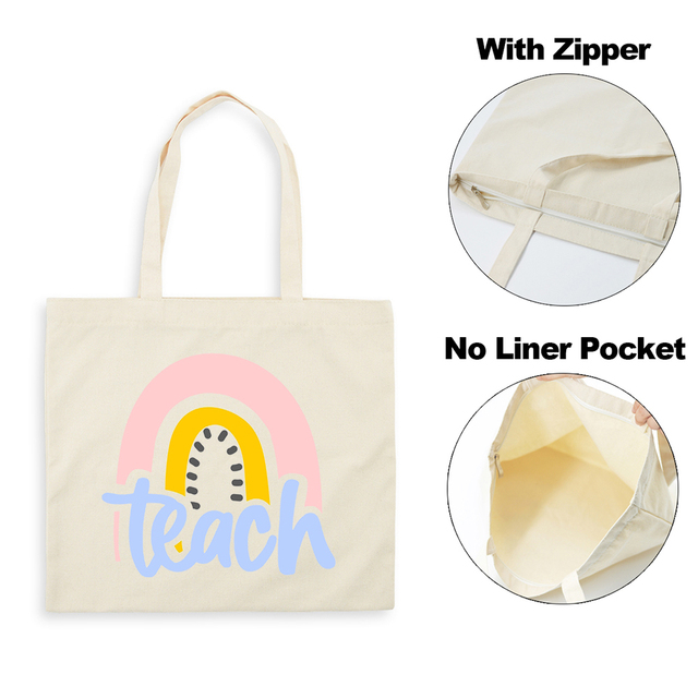 Best Teacher Ever Rainbow Women Canvas Shopping Bag Teacher Life Reusable Aesthetic Eco Tote Shoulder Bags Storage Travel Gift Bag