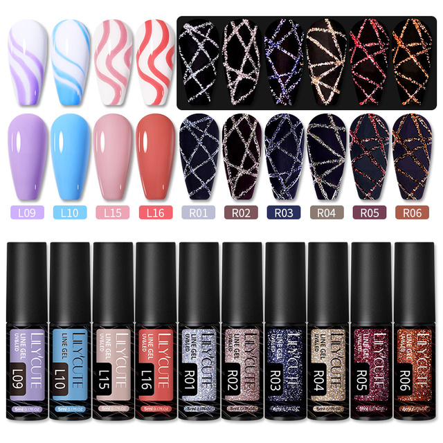 LILYCUTE 14 Colors 5ml Polish Line Gel Kit Nail Art Design UV/LED Nail Polish Drawing Polish DIY Painting Varnish Liner Gel