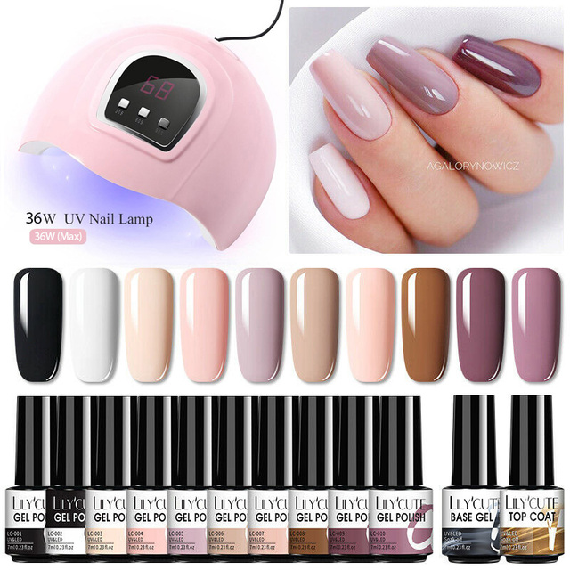 LILYCUTE Nail Gel Polish Set All For Manicure UV LED Dryer Lamp Kit With 18/12pcs Semi-Permanent Soak Off Nail Art Tool Set