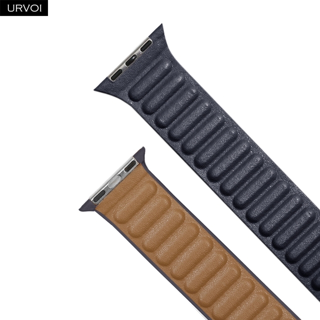 URVOI Leather Link For Apple Watch Series 7 6 SE 5 4 321 Leather Band Two Tone Strap With Magnetic Loop Buckle Brown Back