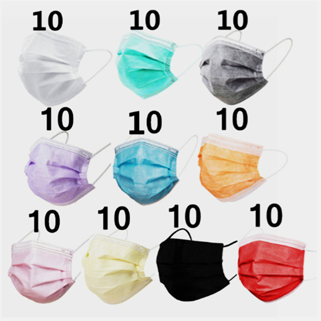 10-100pcs Colorful Mouth Mask Nonwove 3-layer Mask Disposable Mascarillas Anti-Spray Particulate Respirator Face Mask Quick Ships