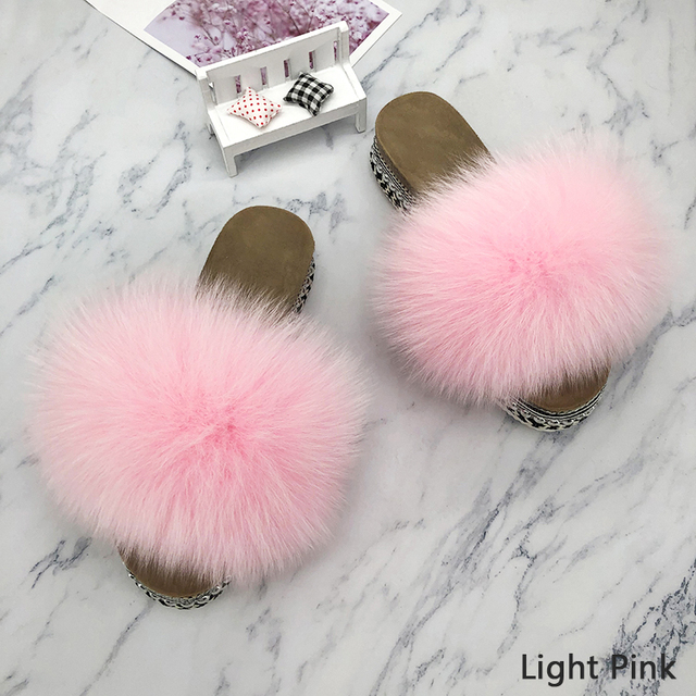 Fur Slides Summer Rivets Platform Sandals Ladies Sandals Outdoor Real Fur Ladies Heels Shoes 2021 New Fluffy Slippers Flip Flops