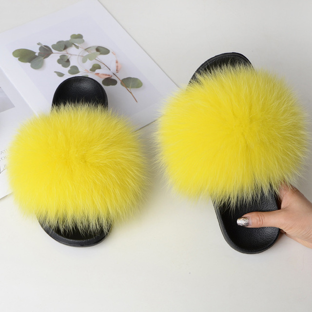 Summer fox fur slippers flat non-slip solid plush home shoes