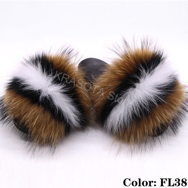 Natural Fur Slippers Women Home Fluffy Slippers House Furry Slides Luxury Summer Flip Flops with Real Fur Wholesale Dropshipping