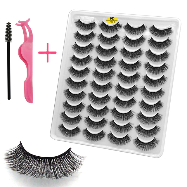 LE 20 Pairs Mink Eyelashes Fashion Handmade Cruelty-Free Soft Wispies 3D Fake Long Eye Lashes Extension False Eyelashes