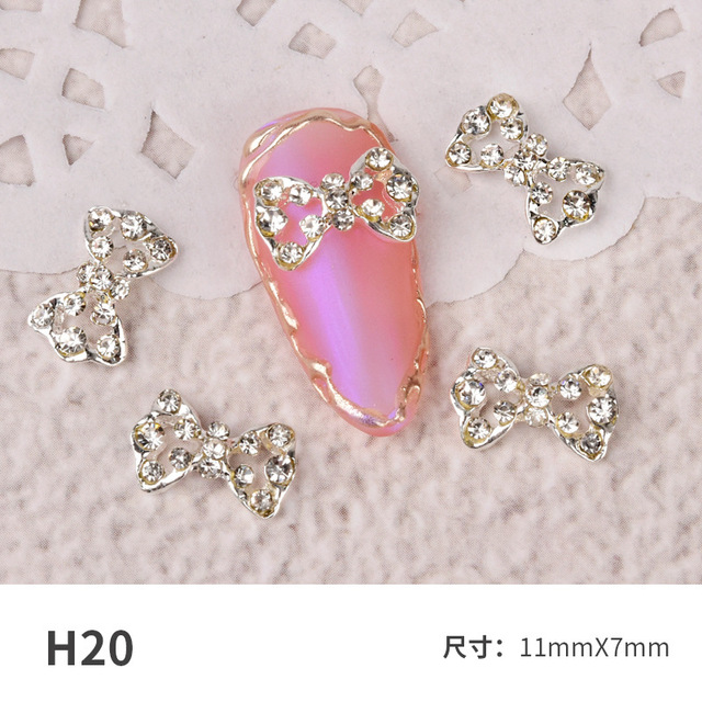 3pcs nail jewelry bow knot diamond rhinestone super flash Japanese net red hot nail decoration pearl diamond jewelry