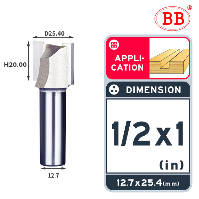 BB Straight Bit 2 Flute Long Blade Router Bit 1/4 1/2 Woodworking Slotting Tool End Miil Double Edged Cutter