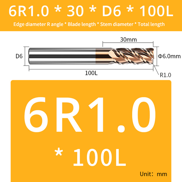 AUG Tool Corner Radial End Mill CNC R Bull Nose Milling Cutter Tungsten Carbide Steel Metal Router Tool R0.5 R1 4 Flutes