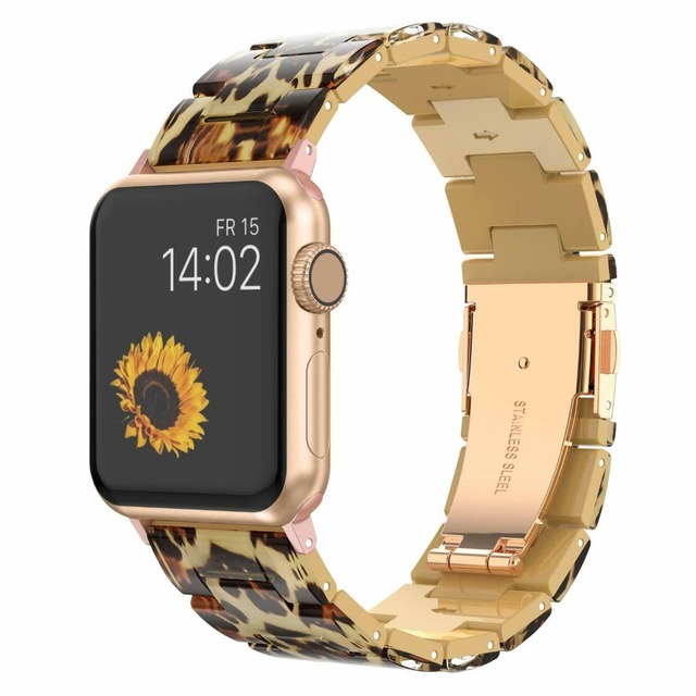 Replacement Resin Tortoise Shell Lines Watch Strap Bracelet For Apple Watch Series 5/4/3/2/1 42mm 44mm 38 and 40mm Leopard Print