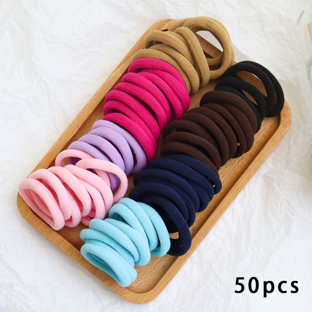 50pcs Girls Solid Color Big Rubber Band Ponytail Holder Gum Headwear Elastic Hair Bands Korean Girl Hair Accessories Ornaments