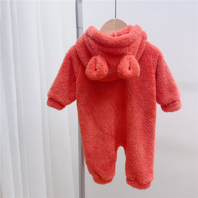 MILANCEL 2021 Autumn Winter Baby Rompers Cute Bear Hooded Baby Boys Rompers Warm Fleece Newborn Baby Clothes