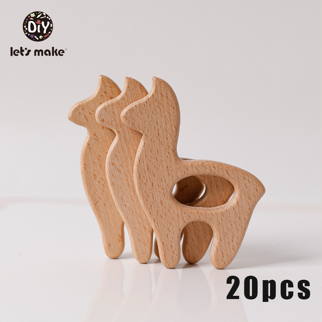 Let's Make 20pcs Wooden Teeth Natural Beech Wood Animal Wholesale DIY Bracelet Chain Accessories New Born BPA Free Elephant