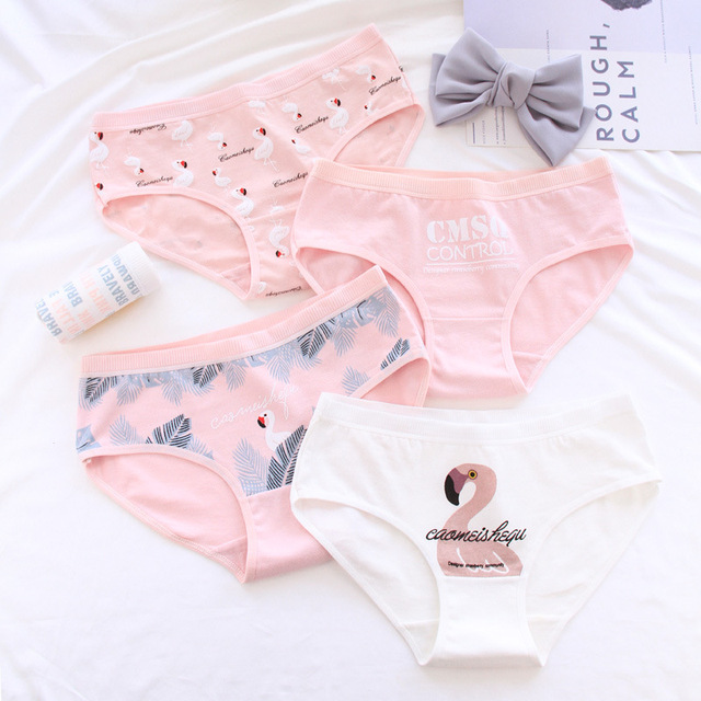 New 4pcs Teenage Flamingos Underpants Young Girl Briefs Comfortable Cotton Panties Kids Underwear Green Girl Underwear