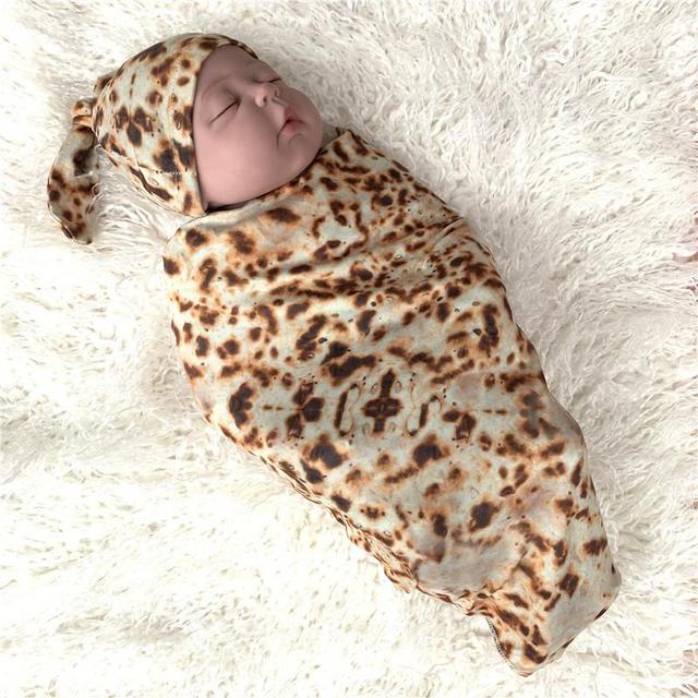 1 Set Burrito Flour Tortilla Baby Blanket Swaddle 100% Cotton Fleece Blanket Sleeping Swaddle Wrap Baby Sleep Cap